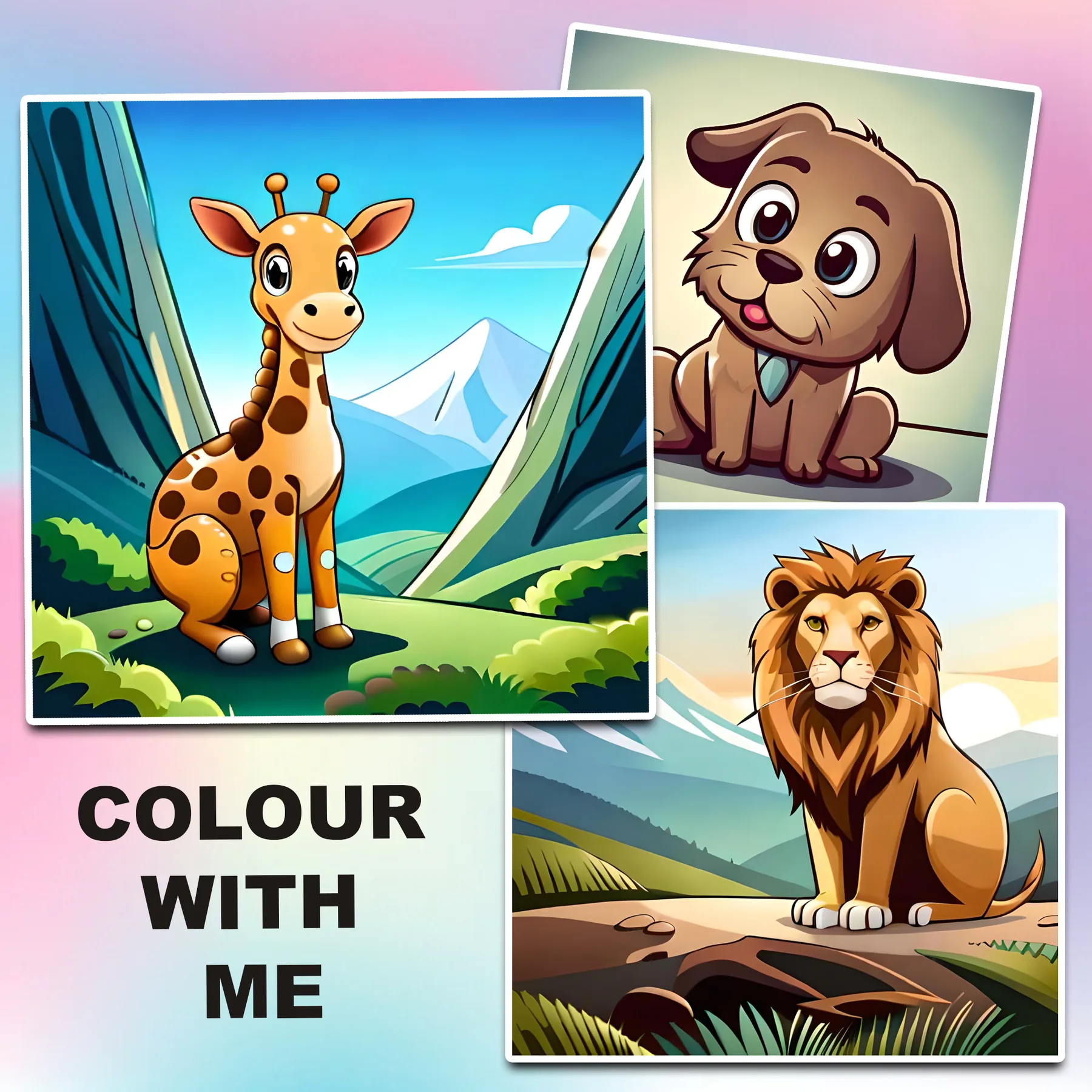 Children's colouring book character illustrations